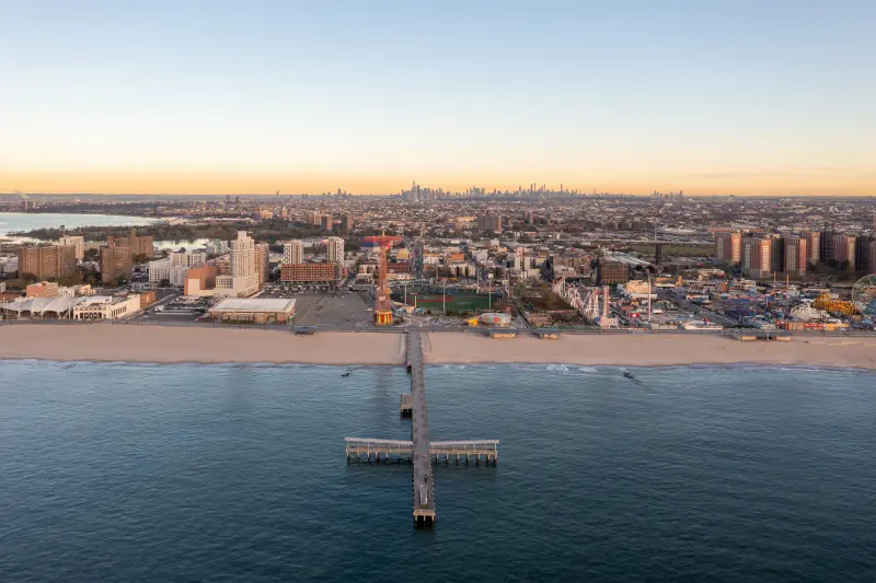 Aerial View Along Coney Island Brooklyn New York Sunrise 2