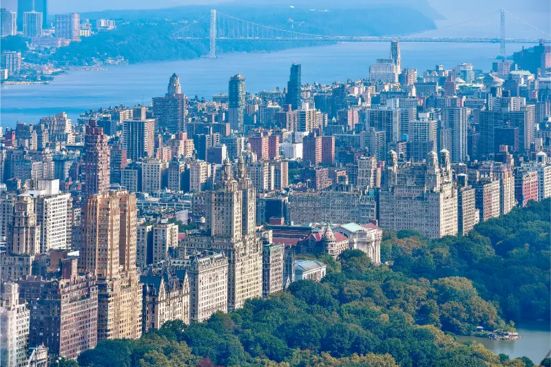 Central Park Upper West Side Hudson River And George Washington Bridge Aerial View