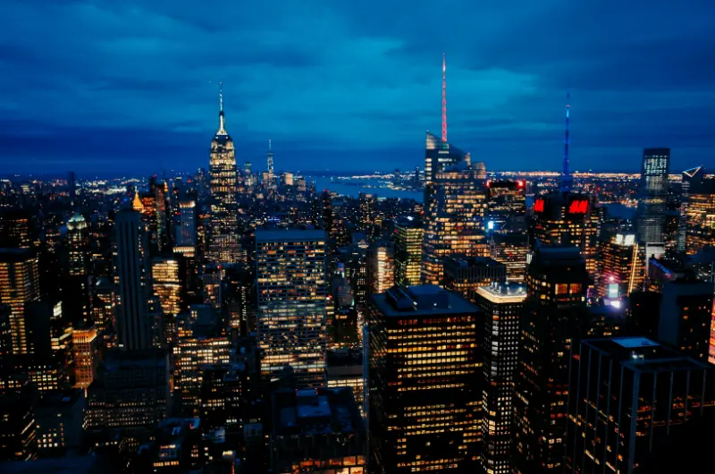 Midtown Manhattan Skyline At Night From Rockefeller Center