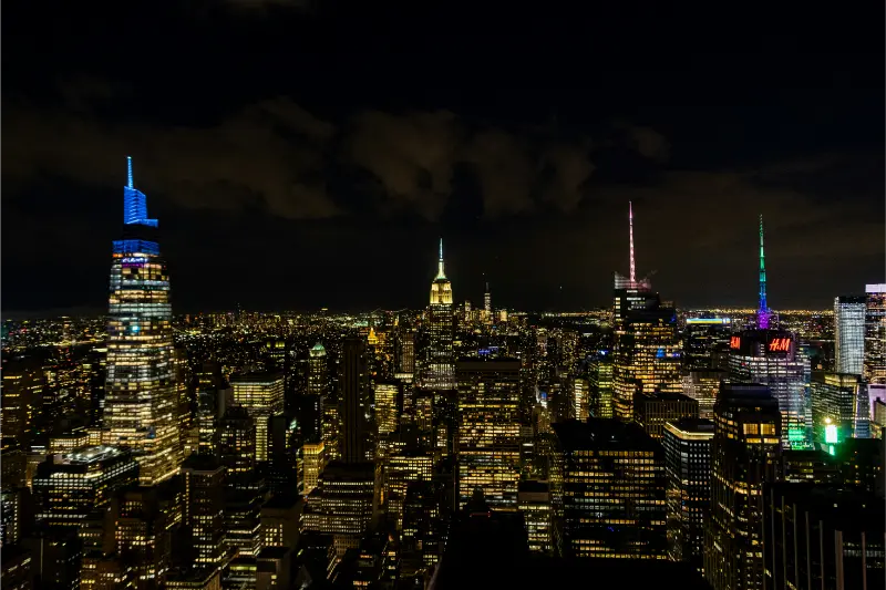 Midtown Manhattan Skyline At Night With Empire State Building