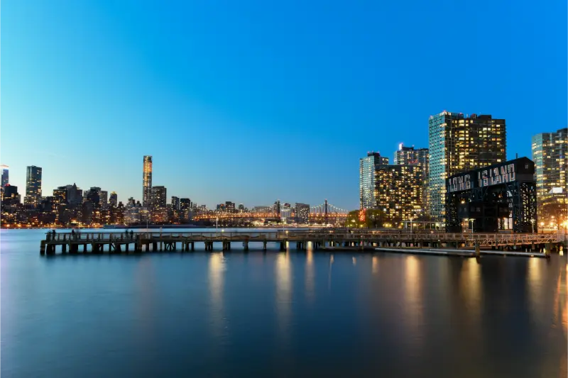 New York City Apr 7 2021 View Midtown Manhattan Sunset From Long Island City Queens New York City
