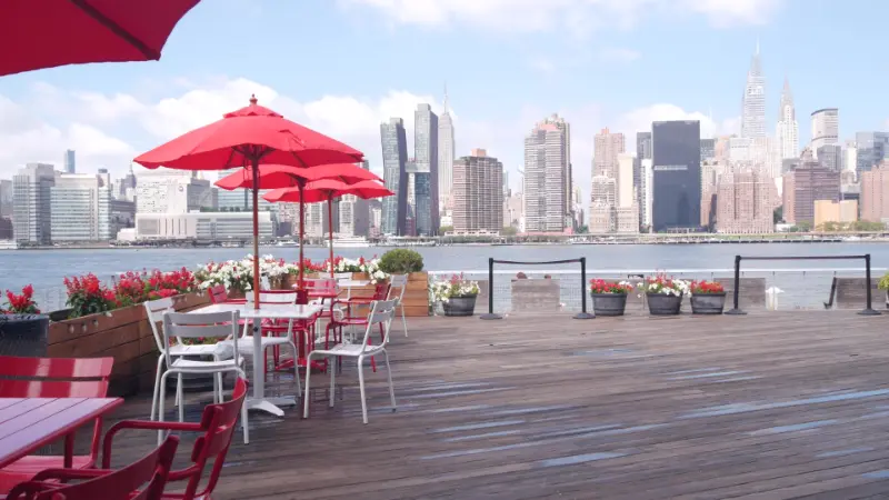 New York City Waterfront Skyline Manhattan Midtown Riverfront Skyscrapers Cityscape From Queens