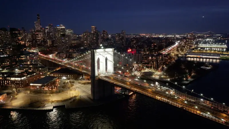 Night View Brooklyn Bridge Manhattan New York United States