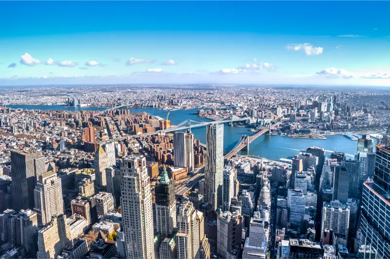 Skyline Aerial View Manhattan With Skyscrapers East River Brooklyn Bridge Manhattan Bridge New York USA 2