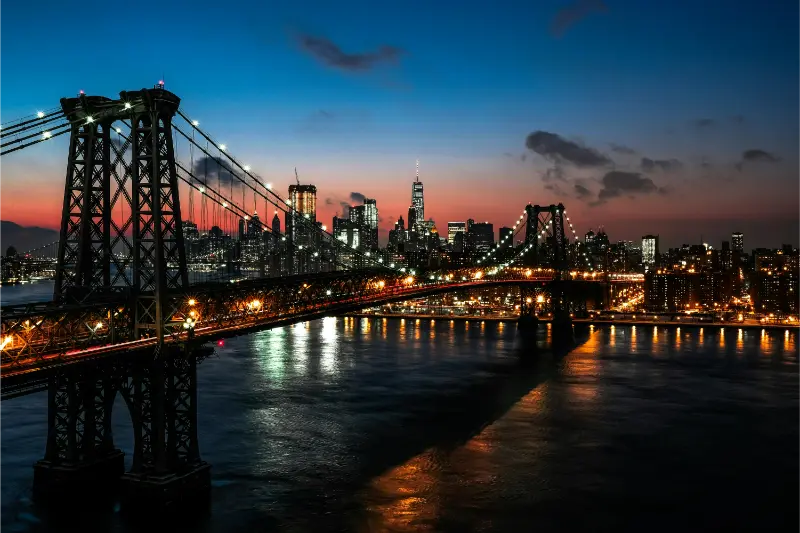 Williamsburg Bridge And Lower Manhattan At Dusk